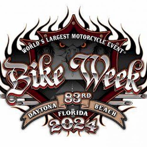The image is a logo for the 83rd Daytona Beach Bike Week 2024, described as 