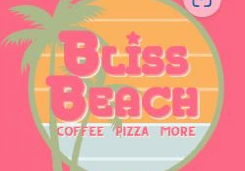 The image features a retro-inspired logo with a sunset, palm tree, and the text 